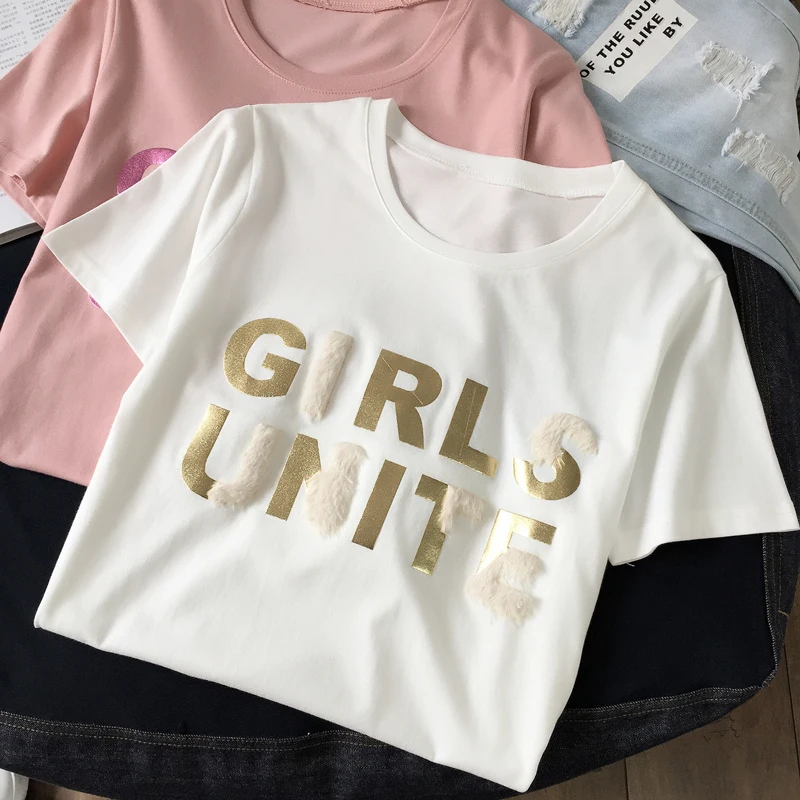 Женская футболка из хлопка повседневная трикотажная с коротким рукавом