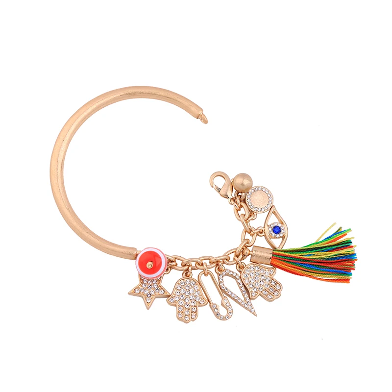 Antique Gold Color Circle Trendy Bangles For Women Crystal Star Hand Colorful Tassel Pendant Bracelet | Украшения и аксессуары