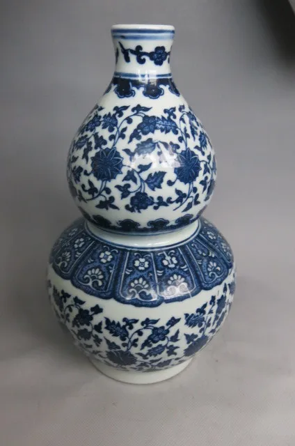 Старая Династия Цин синяя и белая фарфоровая ваза тип бутылочная Тыква с