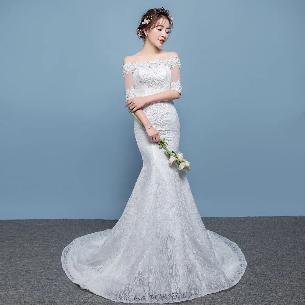 Женское свадебное платье Vivian's Bridal белое кружевное с открытыми плечами и