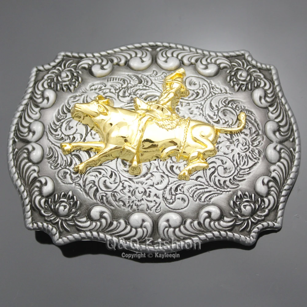 Пряжка для ремня с гравировкой Посеребренная в Западном ковбойском