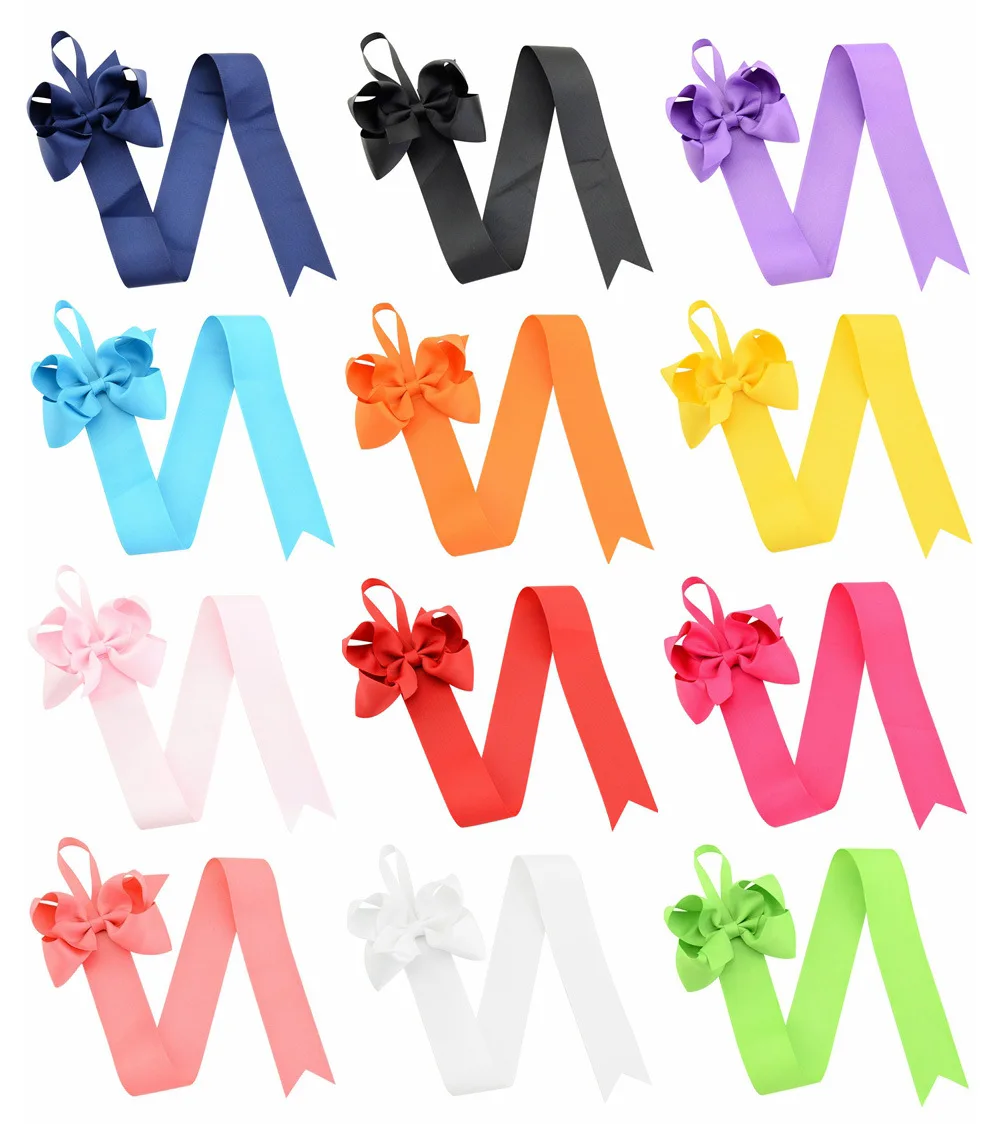 12pcs 26 ''для девочек Однотонные цветные ленты резинка для волос с бантом ручной работы держатель заколки для девочек аксессуары для волос принцессы 12 шт./партия - Цвет: 12pcs