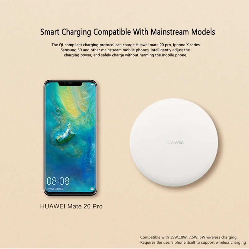 Беспроводное зарядное устройство Huawei 15 Вт CP60 27 CP61 для Mate 40 30 20 RS P40 P30 Pro iPhone X 8 plus XS Max