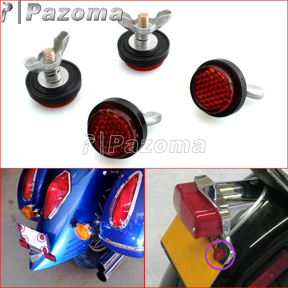 

4 Pcs Red Motorcycle Mini License Plate Reflectors for Honda Yamaha Suzuki Sport Street Bike Off Road Cruiser Scooter