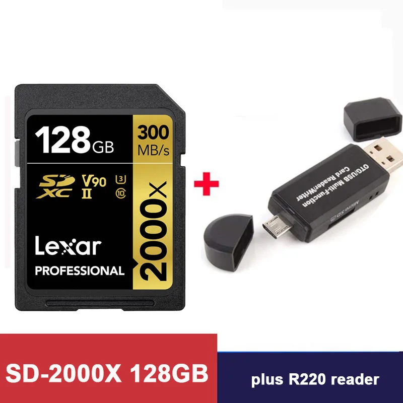 2000X-128-R220reader Lexar SD Card профессионального 2000x высокое Скорость 300 МБ/с. SDXC UHS-II U3 Class 10 флэш-карты памяти для 3D 4K видео в формате Full HD Камера - Емкость: 2000X-128-R220reader