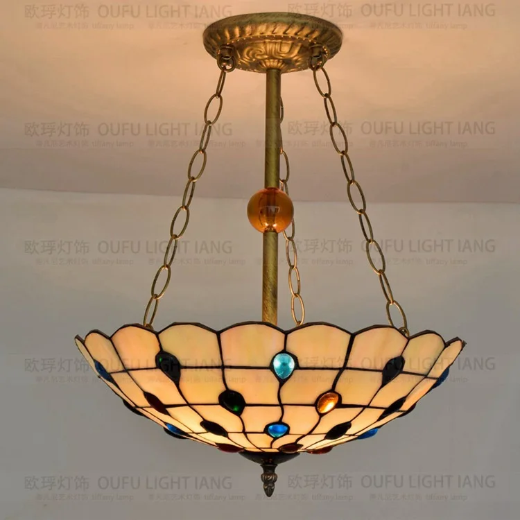 

16inch Tiffany Baroque Stained Glass Suspended Luminaire E27 110-240v Chain Pendant Lights For Home Parlor Dining Bed Room