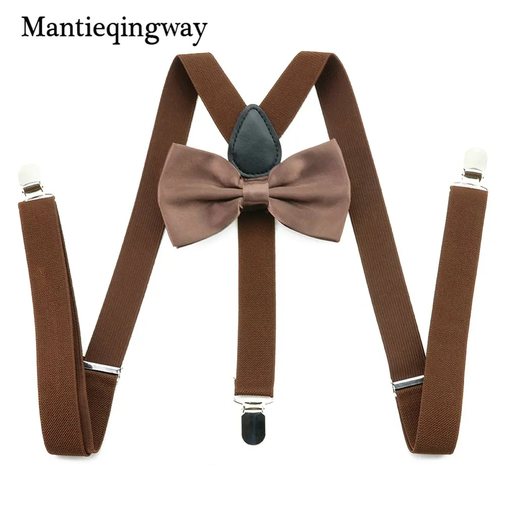 light coffee Mantieqingway 2,5 см для взрослых 3 зажима Y сзади эластичные галстуки-бабочки с подтяжками набор подтяжек подтяжки шеи галстуки брекет ремень для мужчин - Цвет: light coffee