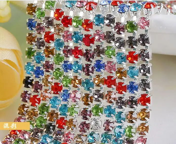 10 метров 3 мм многоцветные кристаллы AB стразы Посеребренная лента|rhinestone banding