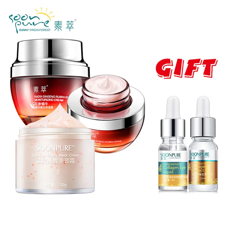 Купить 3 получить 1 подарок крем для макияжа soonpure красный женьшень улитка + глаз