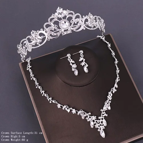 HG233 TL049 Bridal Jewelry Sets Wedding Crown Necklace With Earrings Bride Hair Ornaments Crystal Crown Necklace Women Accessories - Окраска металла: HG233 TL049