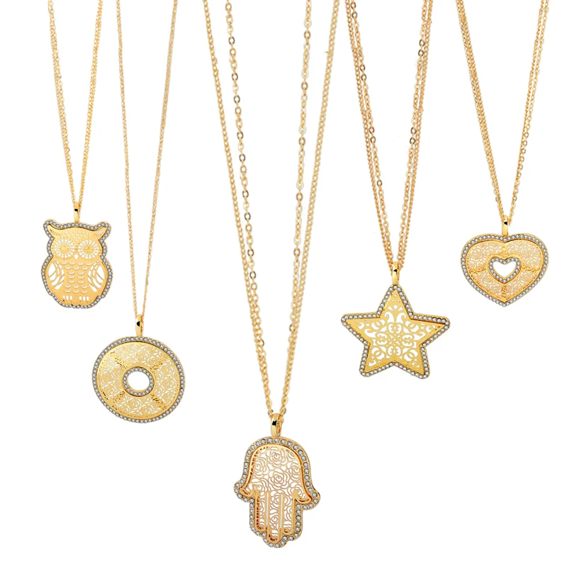 CHICVIE Длинные ожерелья золотого цвета с кристаллами для женщин Фатима кулоны от