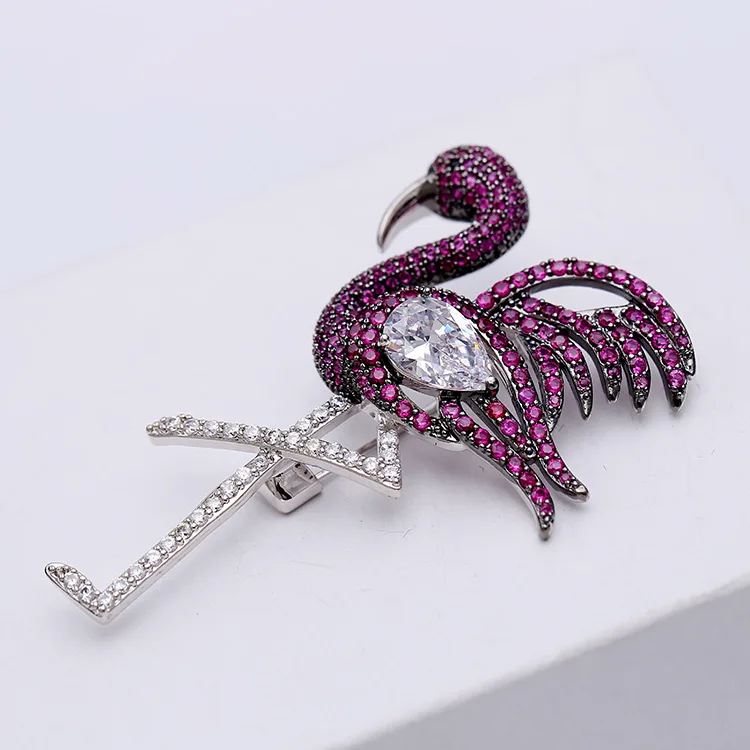 Fashion Cubic Zircon Micro Paved Elegant Flamingo Brooch Pin Broach Women Jewelry 02252 | Brooches