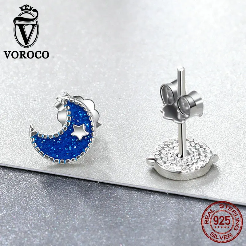 Серьги гвоздики женские из серебра 100% пробы с Луной и звездами|Серьги-гвоздики| |