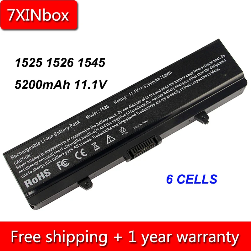 7XINbox 6cell 5200mAh 11 1 V Аккумулятор для ноутбука Dell Insprion 1525 1526 1545 1546 GW252 GW240 GP952 PP42L PP29L PP41L