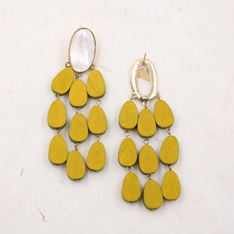 Handmade Wooden Earrings for Women Statement Long Earring Multi-colors Korean Wood Earing Boho Jewelry Pendientes Madera | Украшения и