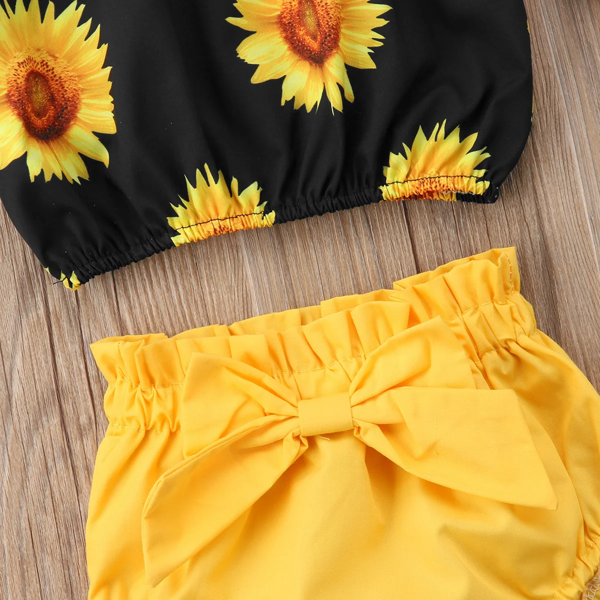 Топы с подсолнухами для девочек шорты длинными рукавами комплект повседневной