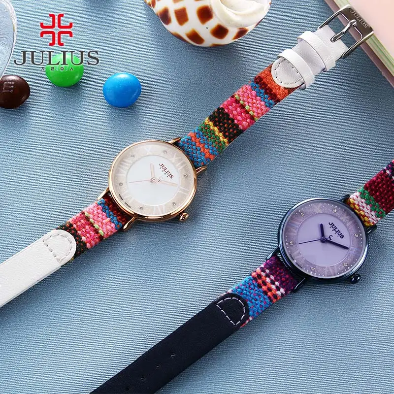 Bohemia Tweed Drama Julius Women's Watch Japan Quartz Hours Clock Fine Fashion Dress Leather Bracelet Girl Birthday Gift Box 924 |
