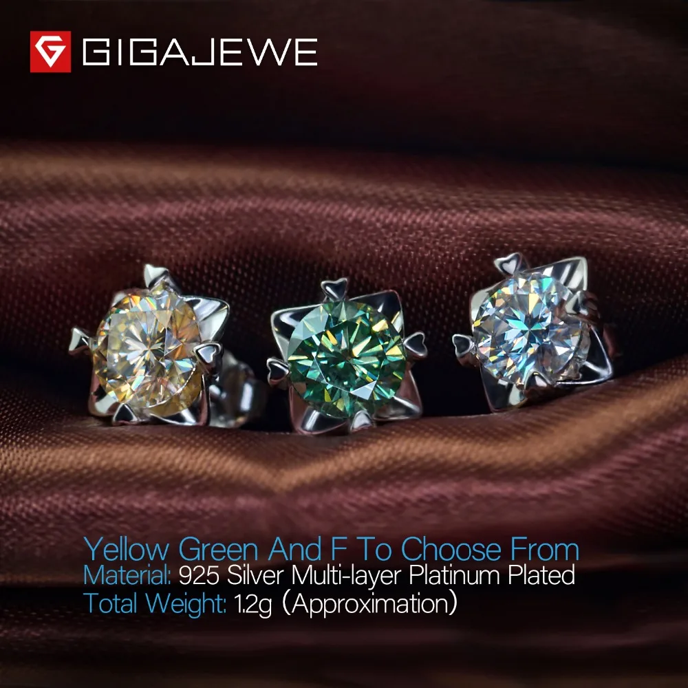 Серьги GIGAJEWE VVS1 с муассанитом желтые/зеленые/F круглые ювелирные украшения из