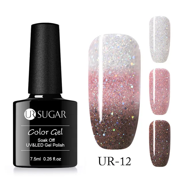 ur 12 Ur Sugar термальный ультра-тонкий блеск 3 цвета замочить от УФ гель цвет-chaging Снежинка температура гель для изменения цвета ногтей - Цвет: ur 12