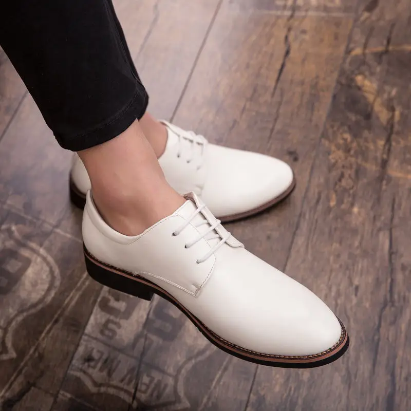 

LAISUMK Fashion Leather shoes Men Dress Shoe Pointed Oxfords Shoes For Men Lace Up Designer Luxury Men Formal Shoes