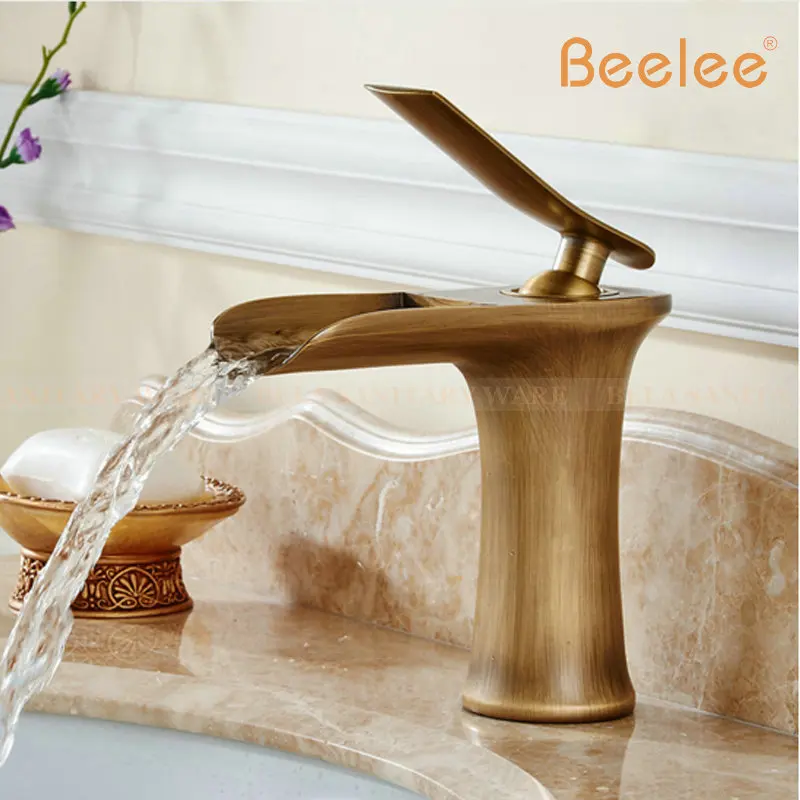 Смеситель для ванной комнаты Beelee кран с водопадом белого и античного цвета