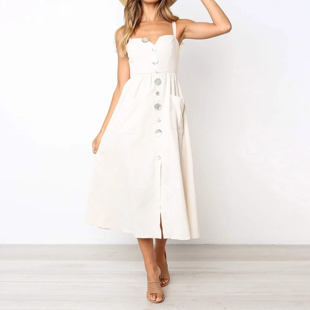 Женское пляжное платье с принтом однотонное Хлопковое миди глубоким v образным