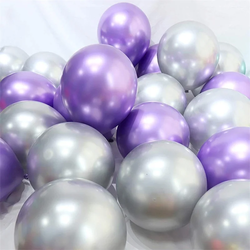purple silvery 30 шт. 12 дюймов хромовые металлические разноцветные латексные шары Русалочки металлические шары для свадьбы, дня рождения, украшения для вечеринки - Цвет: purple silvery