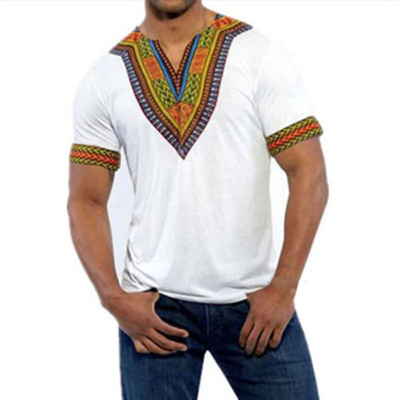 Одежда в африканском стиле Мужская футболка летняя с коротким рукавом цветочным