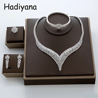 white gold Hadiyana модный серебряный цвет Цирконий Свадебный ювелирный набор Женские Ювелирные наборы для женщин TZ8028 - Окраска металла: white gold