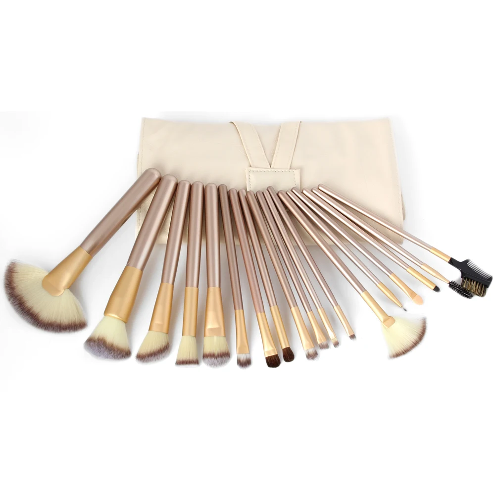 10Sets Professional Soft Champagne 18pcs Makeup Brushes Set Cosmetic Real Make Up Tools eyeshadow blush With Leather Bag | Красота и
