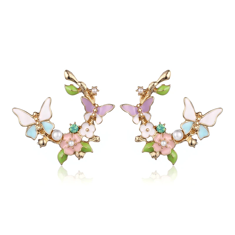 Новые лаковые серьги гвоздики с цветами и бабочками для женщин новые из сплава