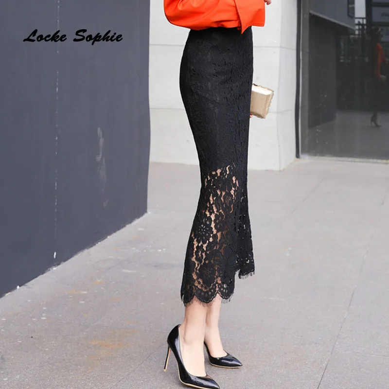 Женская юбка с высокой талией годе новинка весны 2020 модные кружевные ажурные