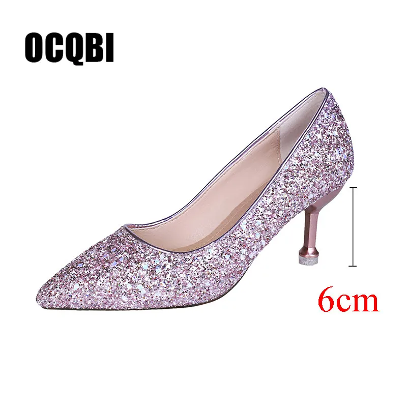 6cm pink Лидер продаж; Новинка года; стильные свадебные туфли на высоком каблуке с мелкой отделкой; туфли для подружки невесты с острым носком; туфли для торжеств, украшенные кристаллами золотистого цвета; шикарные туфли на высоком каблуке - Цвет: 6cm pink