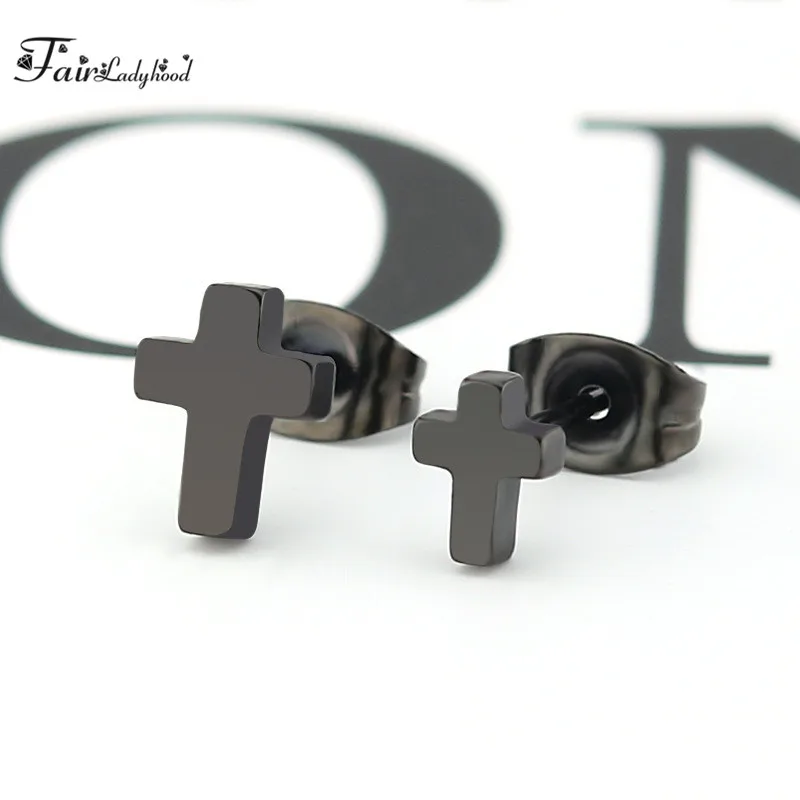 FairLadyHood Stainless Steel Simple Fashion Cutting Cross Earrings Female anti-allergic Factory Wholesale Stud | Украшения и