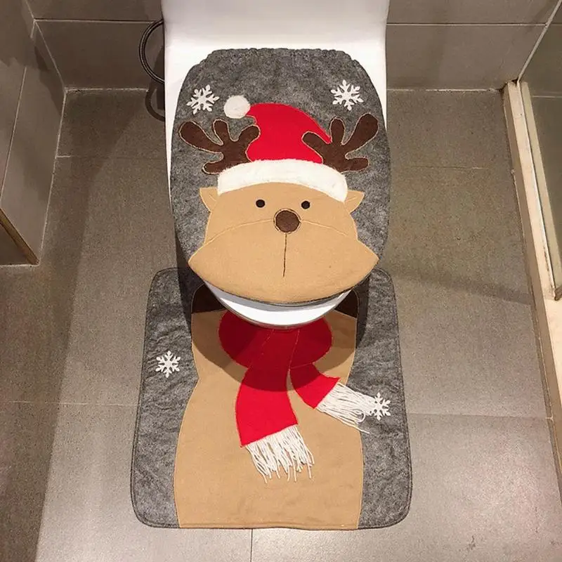 Toilet Foot Pad Seat Cover Cap Christmas Decorations Happy Santa and Rug Bathroom Accessory Claus 1 Set | Дом и сад