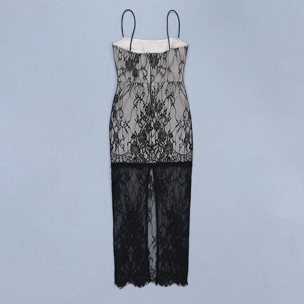 

New Arrival black lace square collar spaghetti strap Bandage Dress 2019 Sexy Celebrity Evening Party Women Club bodycon Dresses