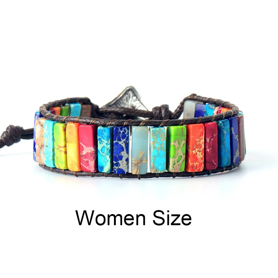 Brown-Women Size 7 Чакра браслет ювелирные изделия натуральный камень трубки бусины не Кожа Веревка обернуть браслет унисекс браслет для пары Браслеты Подарки - Окраска металла: Brown-Women Size