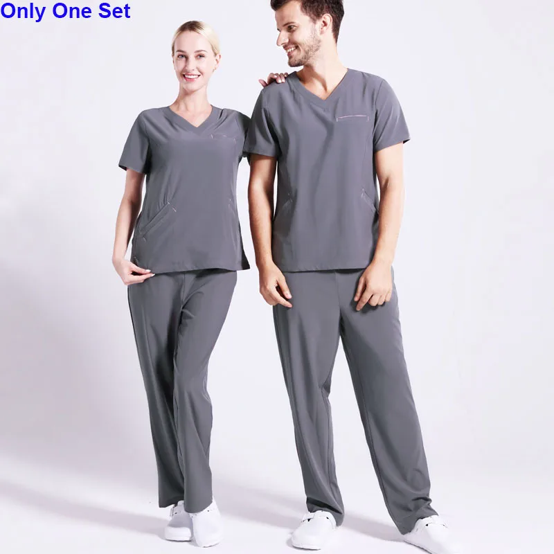 One Set Grey Бесконечность ядро стрейч форма медсестры медицинская форма унисекс элемент V шеи рабочая одежда для больниц зубной формы одежда для медсестер - Цвет: One Set Grey