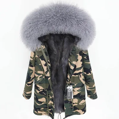 19 OFTBUY, зимняя женская куртка, большое натуральное меховое пальто, парка, монгольский овечий мех, воротник, Лисий мех, подкладка, камуфляж, длинное пальто, мода - Цвет: 19