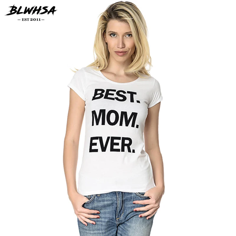 

Новое поступление женских футболок BLWHSA. MOM.EVER. Женская хлопковая футболка с коротким рукавом и надписью