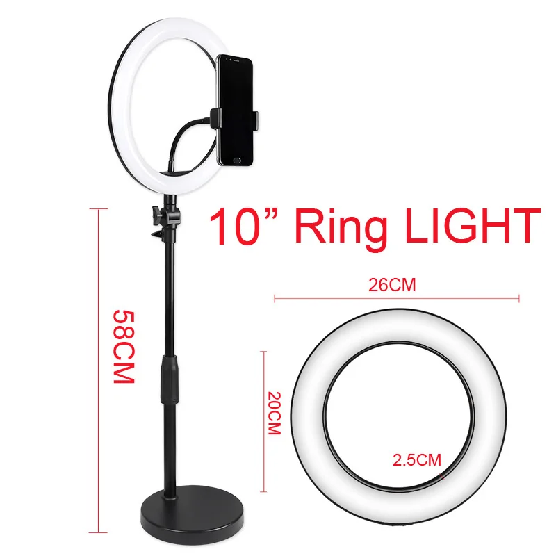 Фотостудия 10 &quotСелфи кольцо света 3 вида цветов Регулируемый USB разъем 120