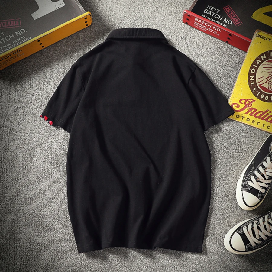 Мужская короткая рубашка-поло однотонная Повседневная с цветочным принтом