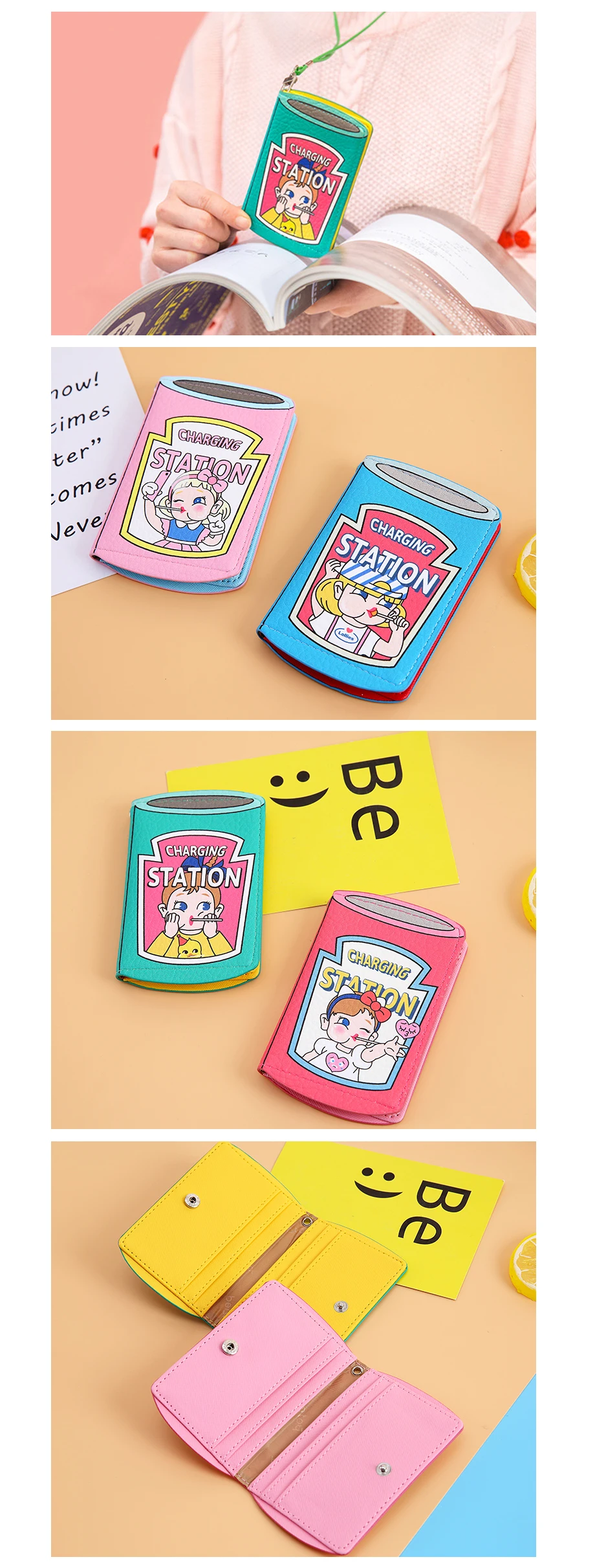 Bentoy, Модный женский клатч с мультяшным рисунком, мини-кошелек, кошелек для монет, сумка, визитница, чехол с подвеской на веревке