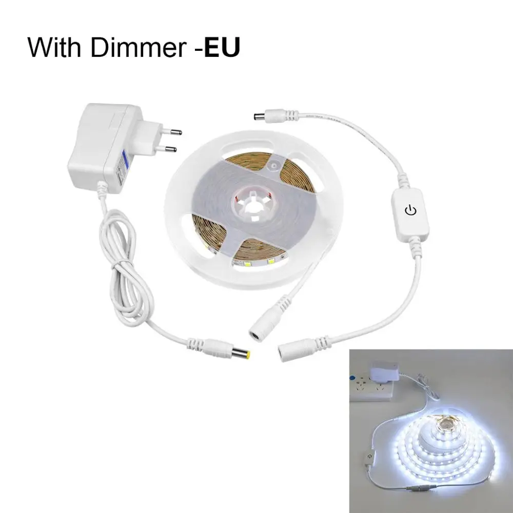 White EU Plug Гибкая лента 5 м Светодиодные ленты светильник 4040 12V с сенсорный диммер ручной работы для шкафа Кухня, шкаф для одежды шкаф, Лестницы, прикроватная лампа - Цвет: White EU Plug