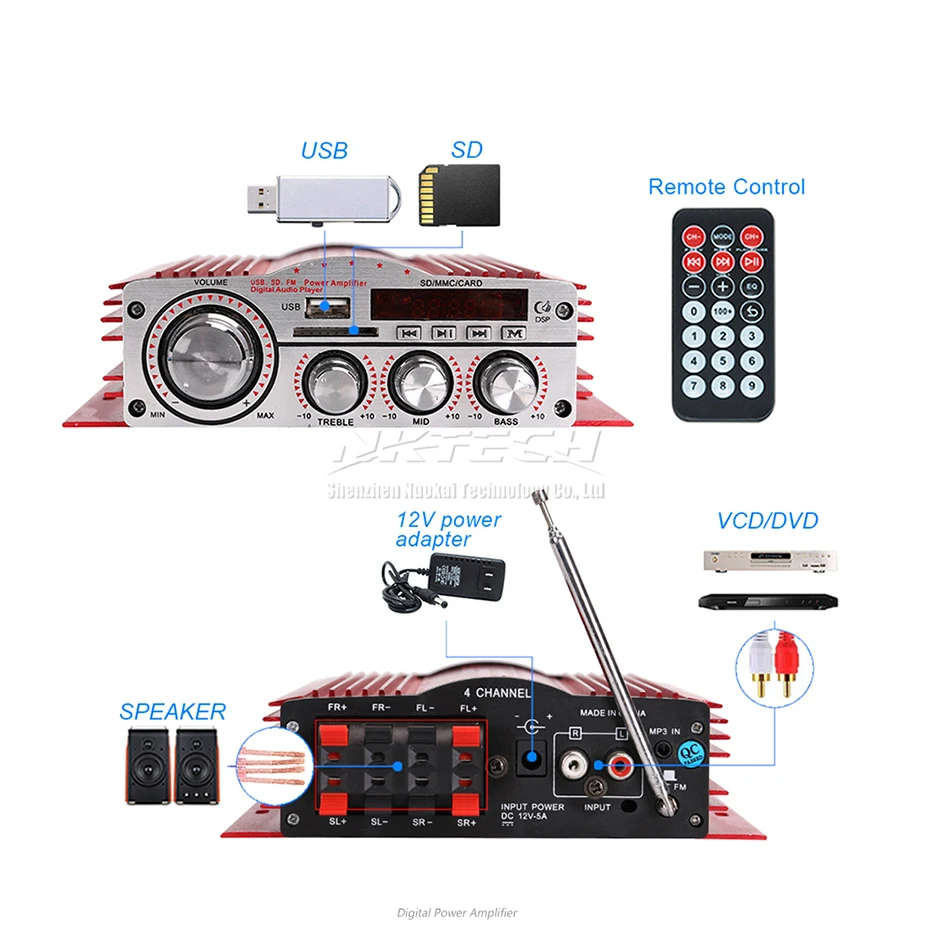 MA-900 Kinter автомобильный усилитель мощности Bluetooth цифровой плеер HiFi стерео 4x30 Вт RMS AUX SD USB FM CD DVD MP3 звук домашний аудио DSP