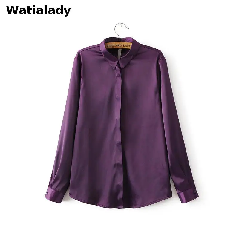 Watialady осень 2017 г. Для женщин атласный шелк блузки Button с длинным рукавом нагрудные