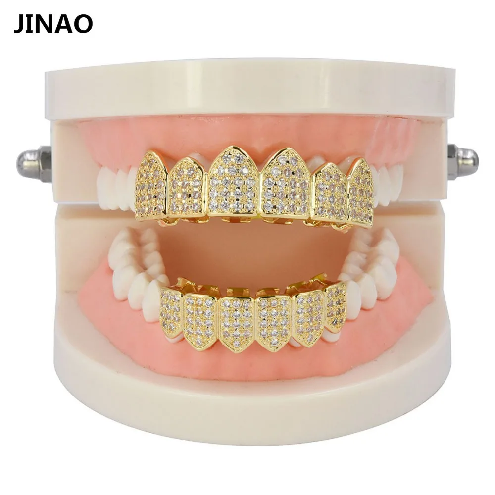 Зубные коронки JINAO в стиле хип хоп позолоченные микрозакрепленные фианитами