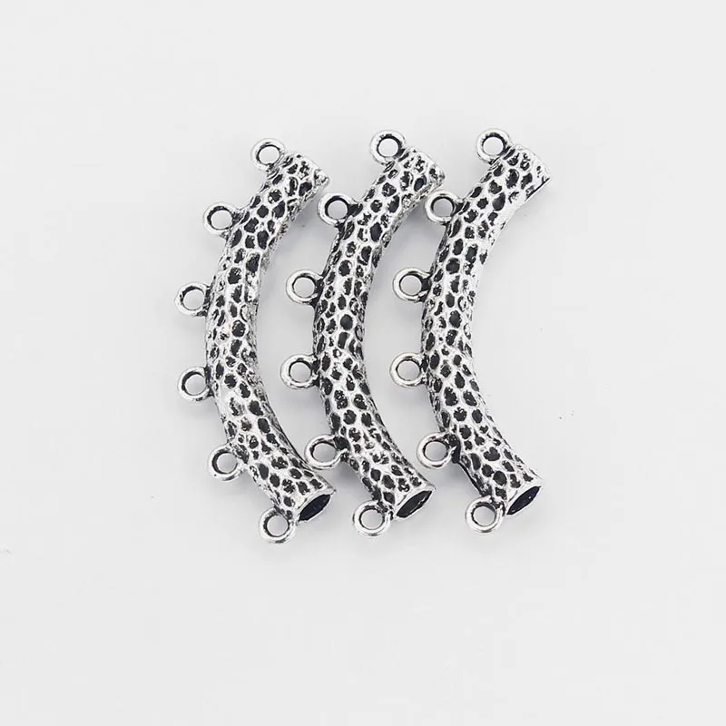 

5PCS Hollow Hammered Long Bent Tube Side With Connector for 4mm Leather Cord DIY Bracelet Necklace Jewelry Making