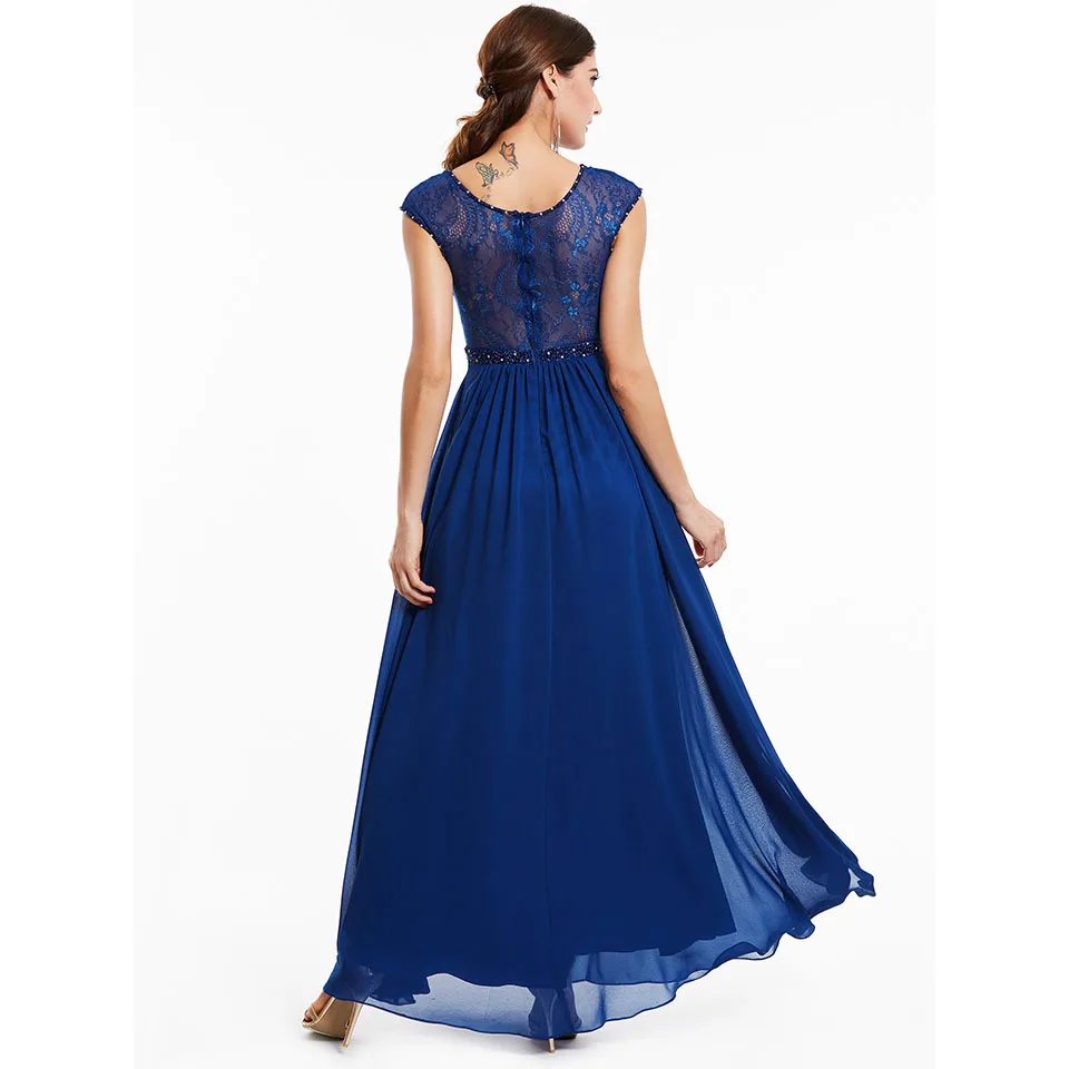 Dressv dark женское длинное вечернее платье с глубоким круглым вырезом без рукавов