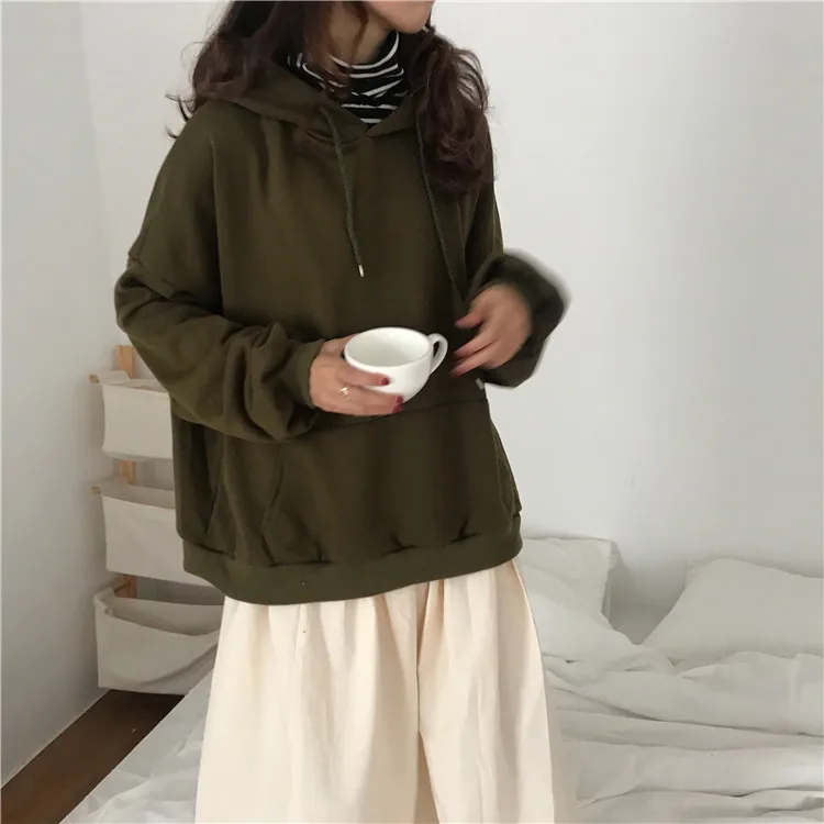 7 цветов, осень и зима, корейский стиль ulzzang, одноцветные толстовки, Женская толстовка, Женская(C6932